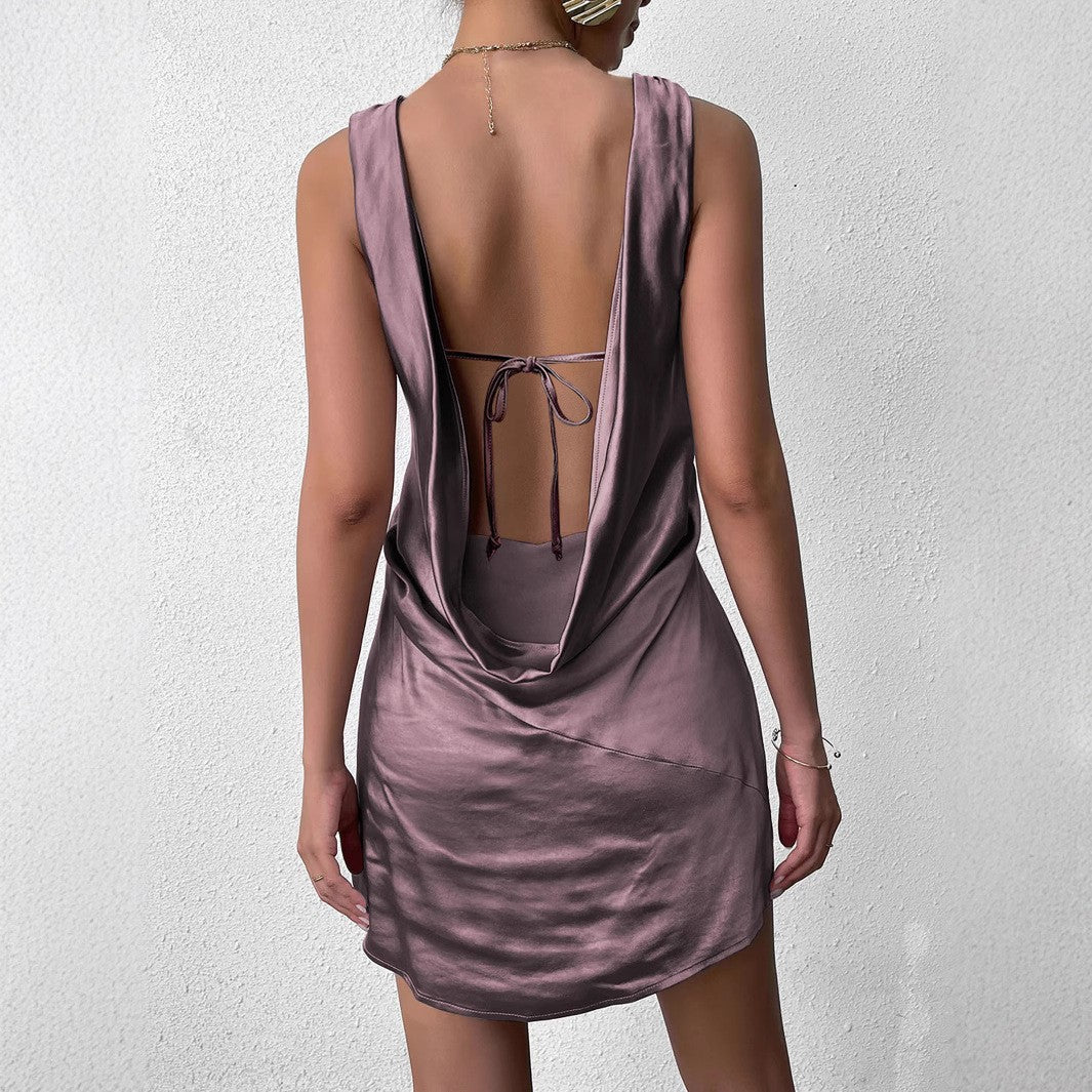 Sexy V neck Sleeveless Hollow Out Cutout Backless Lace up Sheath Dress Bella Mia